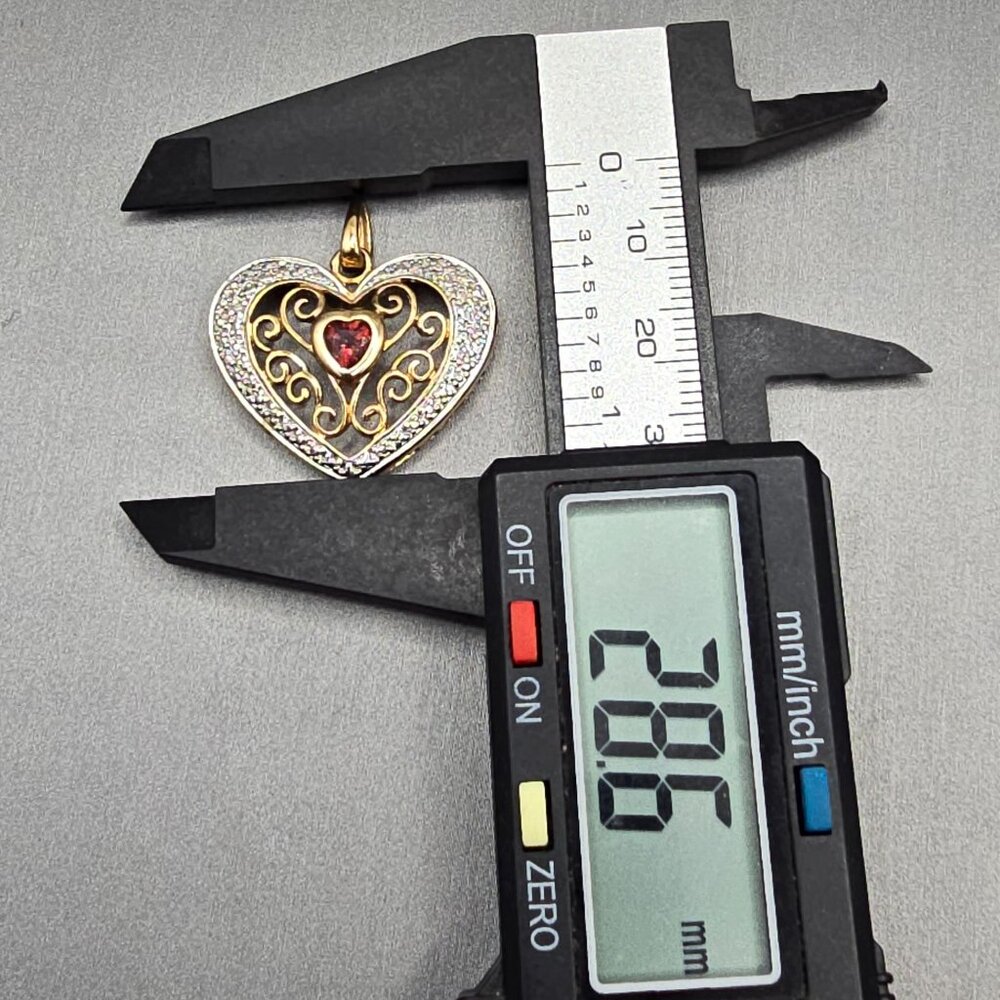 VTG Ross‑Simons Vermeil Sterling Heart Pendant Garnet & Diamond Accents 1" - Picture 7 of 9